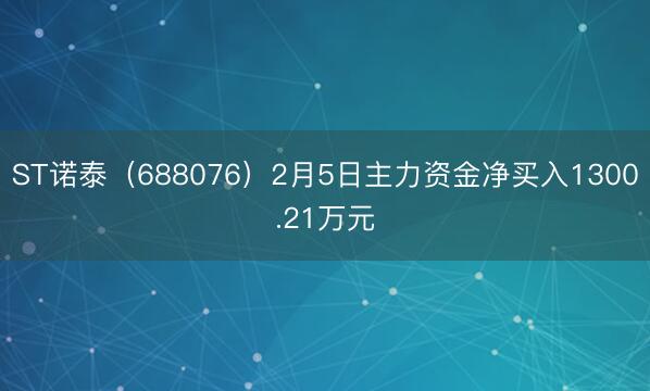 ST诺泰（688076）2月5日主力资金净买入1300.21万元