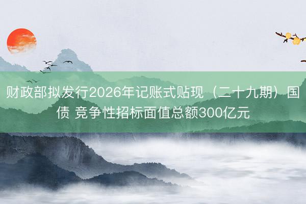 财政部拟发行2026年记账式贴现（二十九期）国债 竞争性招标面值总额300亿元