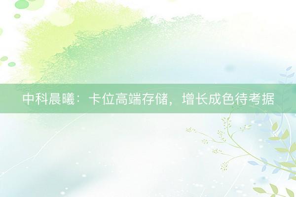 中科晨曦：卡位高端存储，增长成色待考据