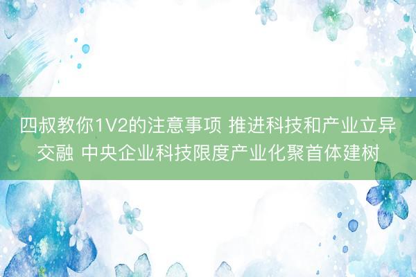 四叔教你1V2的注意事项 推进科技和产业立异交融 中央企业科技限度产业化聚首体建树