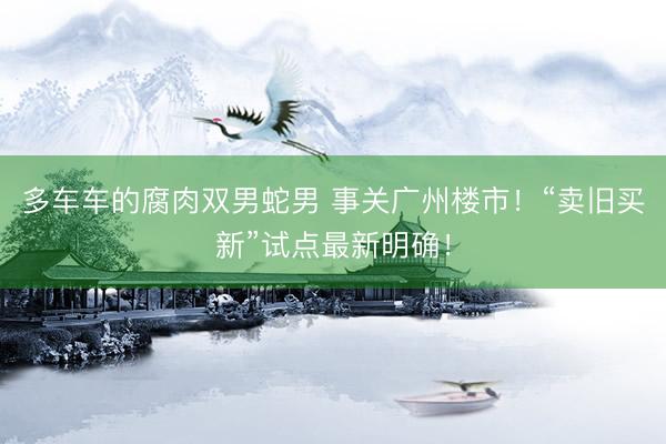多车车的腐肉双男蛇男 事关广州楼市！“卖旧买新”试点最新明确！