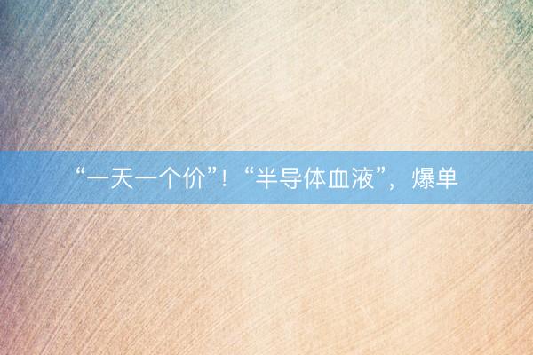 “一天一个价”!“半导体血液”,爆单